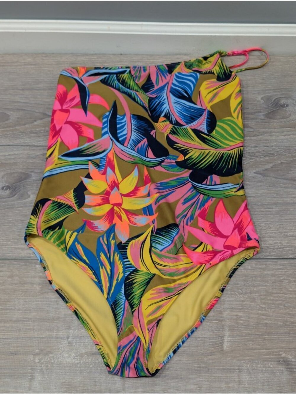Aerie One Shoulder Padded One Piece Swimsuit Tropical Colorful Floral Sz M Long